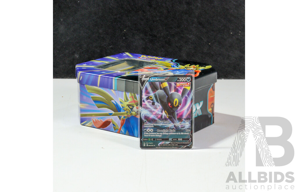 Pokemon Tin with Sealed and Loose Cards Including Umbreon V, Basic, Trainer, Energy and More
