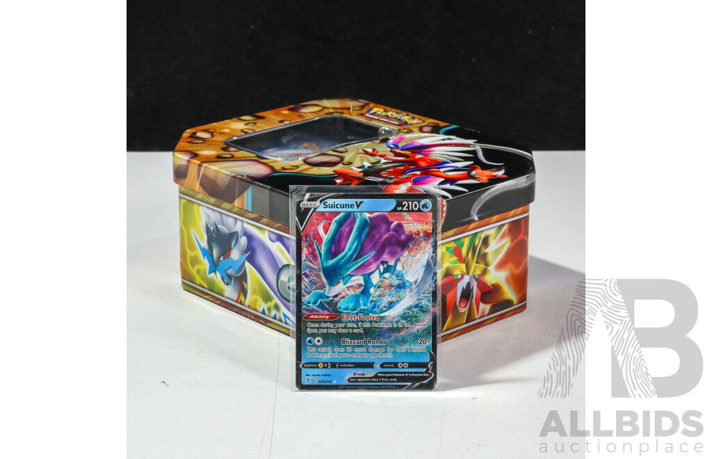 Pokemon Tin with Sealed and Loose Cards Including Suicune V, Basic, Trainer, Stage 1, 2 and More