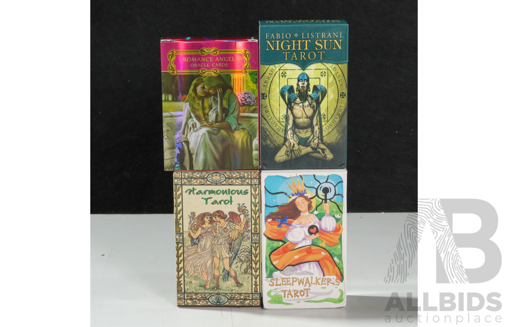 Four Boxed Tarot Card Sets Including Sleepwalker's, Fabio Listrani Night Sun, Romance Angel, Harmonious