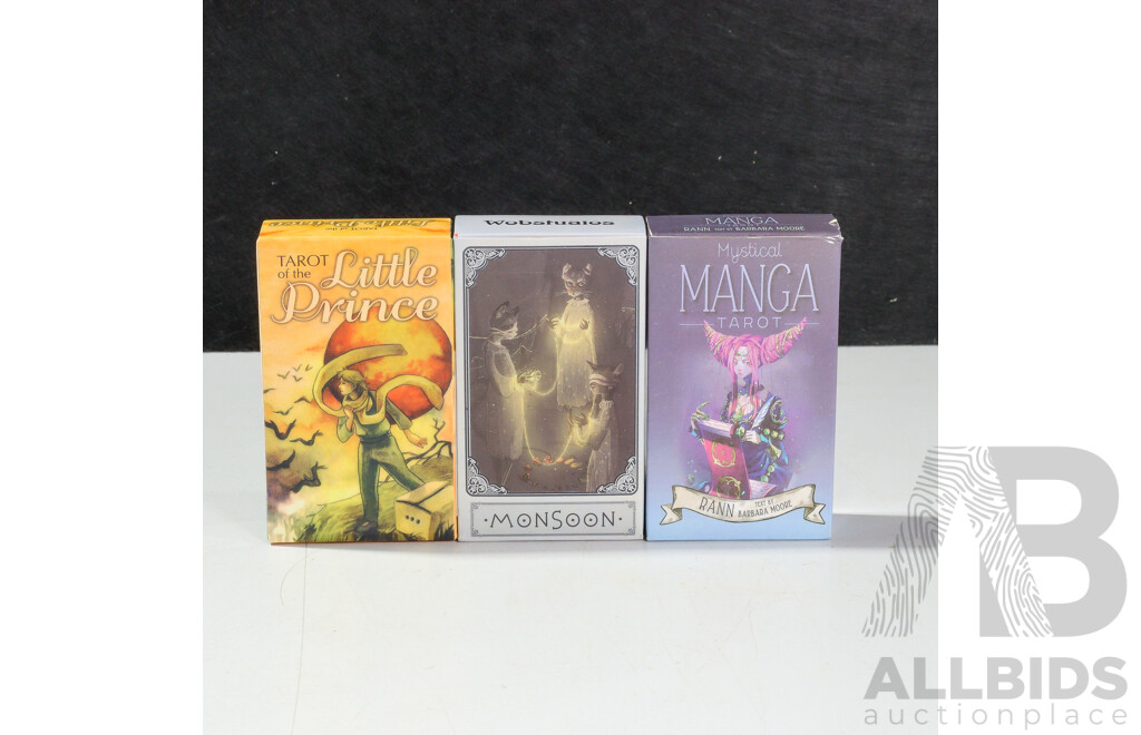 Three Boxed Tarot Card Sets Including Mystical Manga, Monsoon, Little Prince