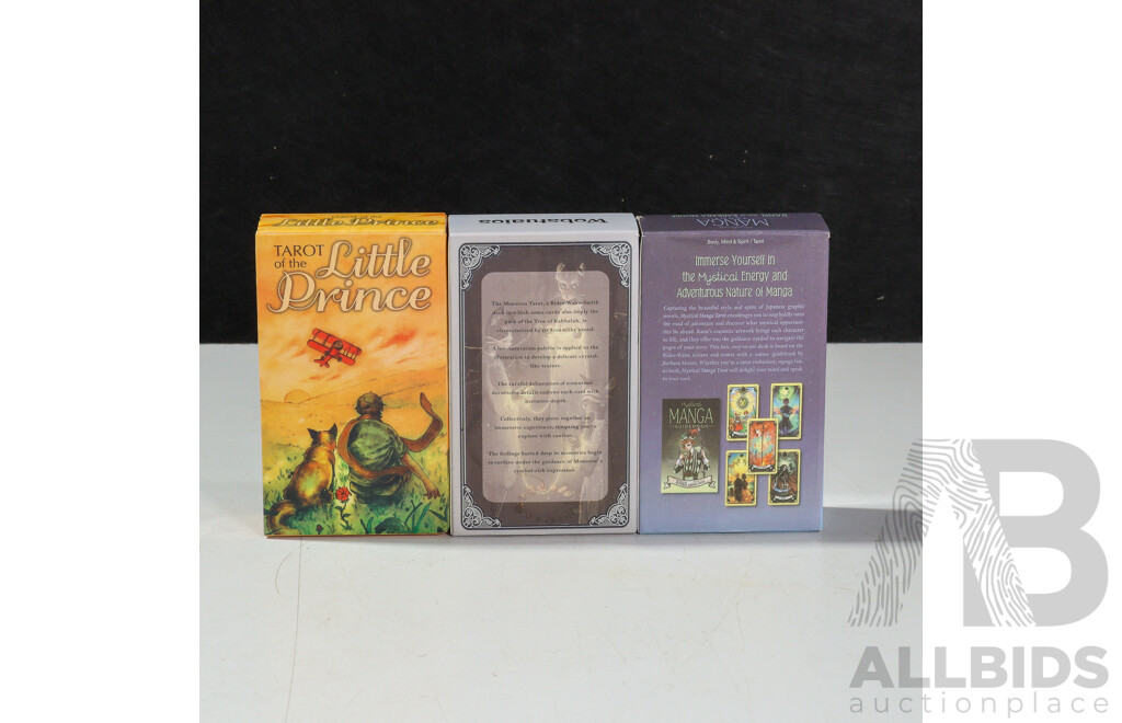 Three Boxed Tarot Card Sets Including Mystical Manga, Monsoon, Little Prince