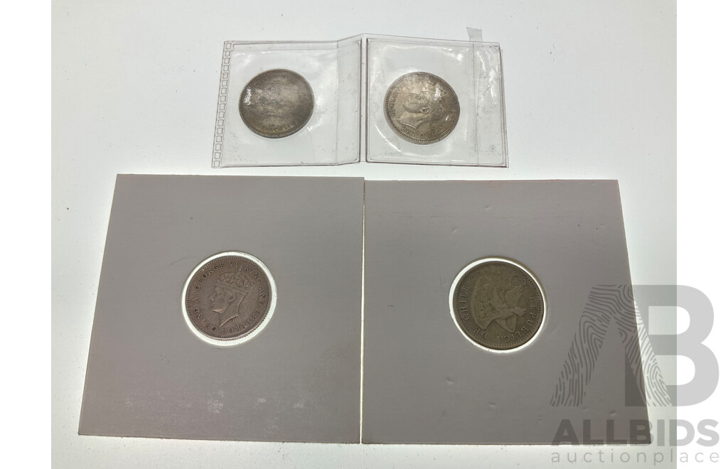 Two Australian 1943 Silver Threepence, Chile 1899 Silver Ten Centavos, British Guyana 1943 Silver Fourpence