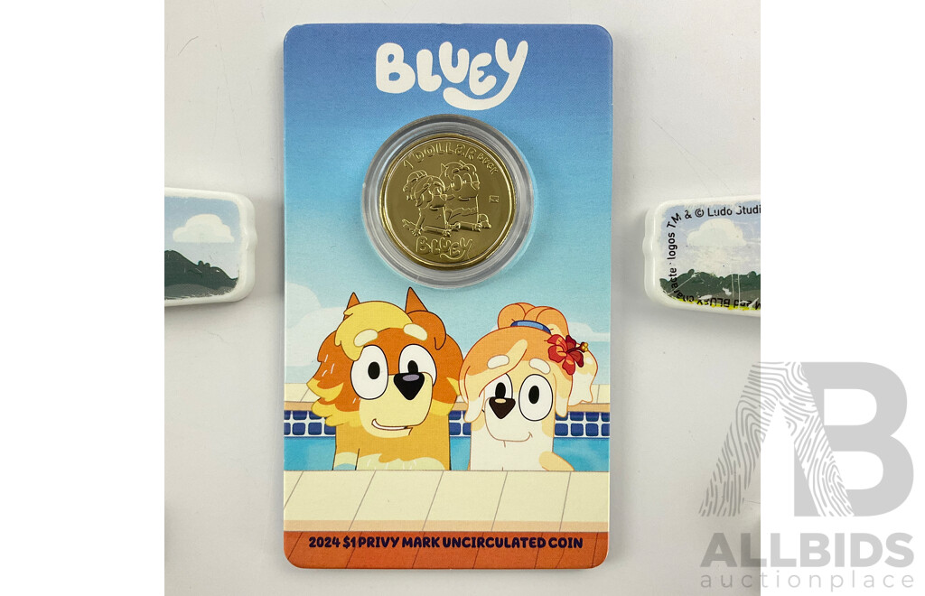 Australian 2024 KCIII UNC One Dollar Coin, Bluey Dollar Buck Privy Mark Coin with Bluey Knife and Fork