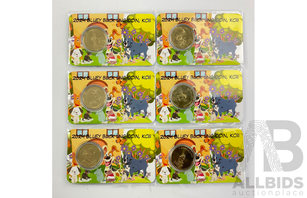 Six Australian 2024 KCIII UNC Commemorative One Dollar Bluey Bucks