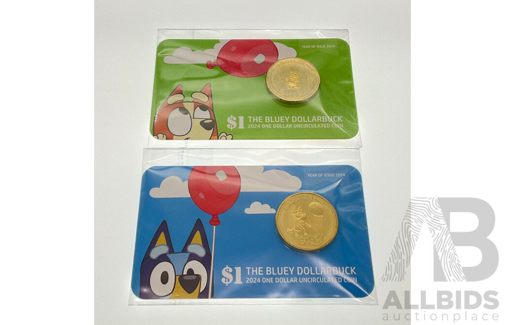Two Australian RAM 2024 KCIII UNC Commemorative One Dollar Bluey Bucks
