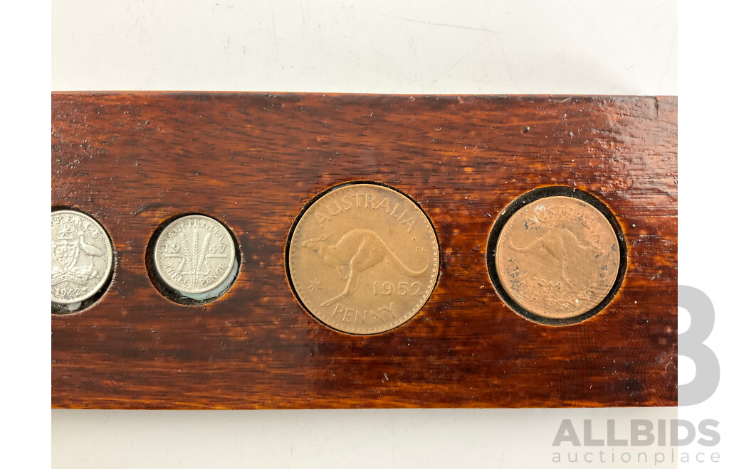 Australian KGVI Predecimal Coin Set Including 1951 Silver Commemorative Florin and 1942D Silver Sixpence