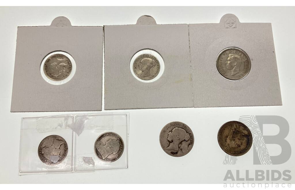 Collection of Silver United Kingdom Coins Including Sixpence 1851, 1888, 1942, Threepence 1878(2) 1898, 1917
