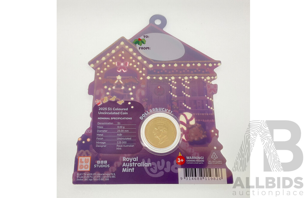 Australian RAM 2025 UNC Commemorative One Dollar Coin, Christmas Bluey Buck