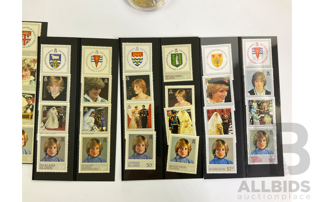 Commonwealth Countries 1982 HRH Princess of Wales Twenty First Birthday Mint Stamp Album and Niue 2017 Year of the Rooster Coin