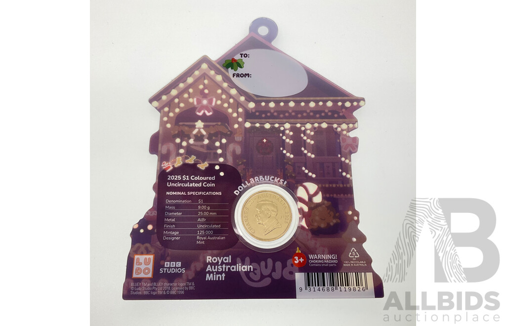 Australian RAM 2025 UNC Commemorative One Dollar Coin, Christmas Bluey Buck