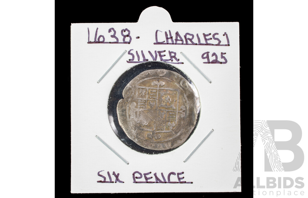 United Kingdom 1638 Charles I Silver Sixpence