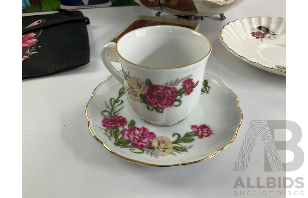 Boxed Trump Card Game, Boxed Avanti Cookie Press, Boxed VW Camper Van Tea Pot, Imperial Silver Plate Tea Pot, Vintage Country Life Cigarettes Tin, Seltmann Germany Tea Cup and Saucer, Leather Liverpool Coasters