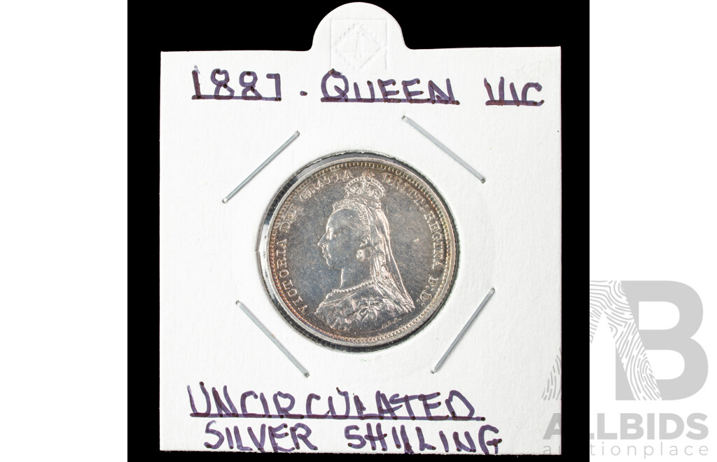 United Kingdom QV 1887 A/UNC Silver Shilling .925