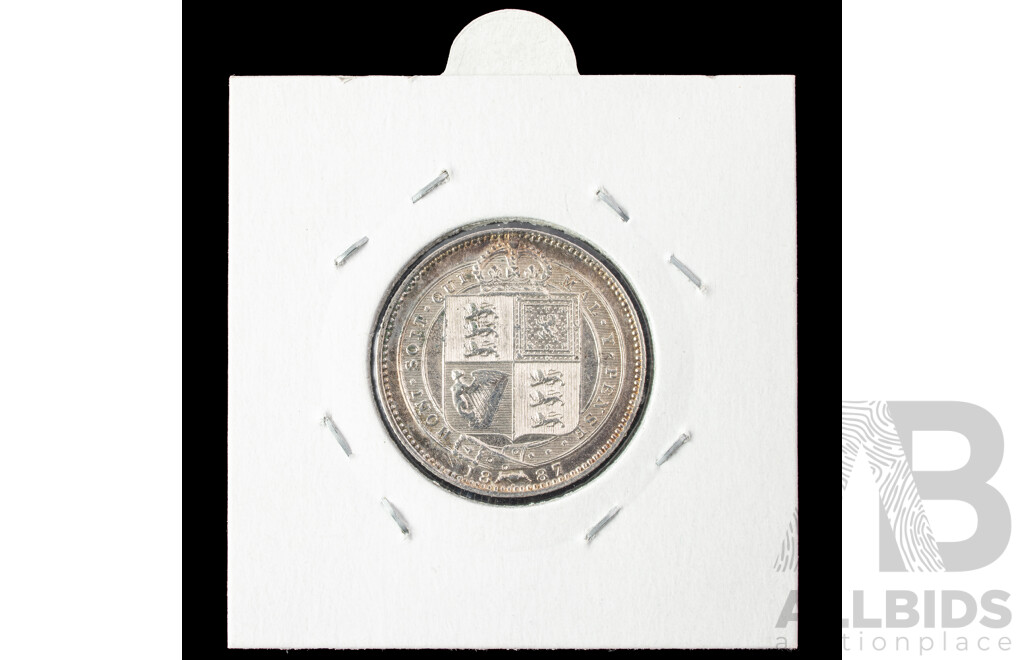 United Kingdom QV 1887 A/UNC Silver Shilling .925