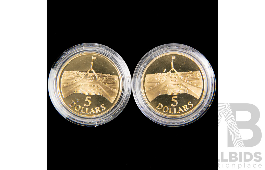 Two Australian 1988 Proof Five Dollar Coins, Bicentennial