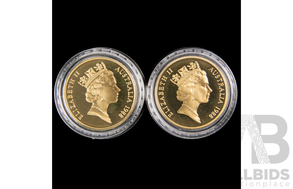 Two Australian 1988 Proof Five Dollar Coins, Bicentennial