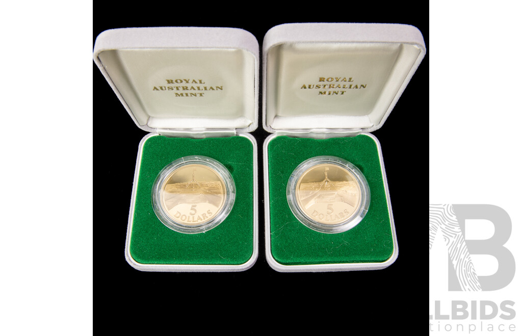 Two Australian 1988 Proof Five Dollar Coins, Bicentennial