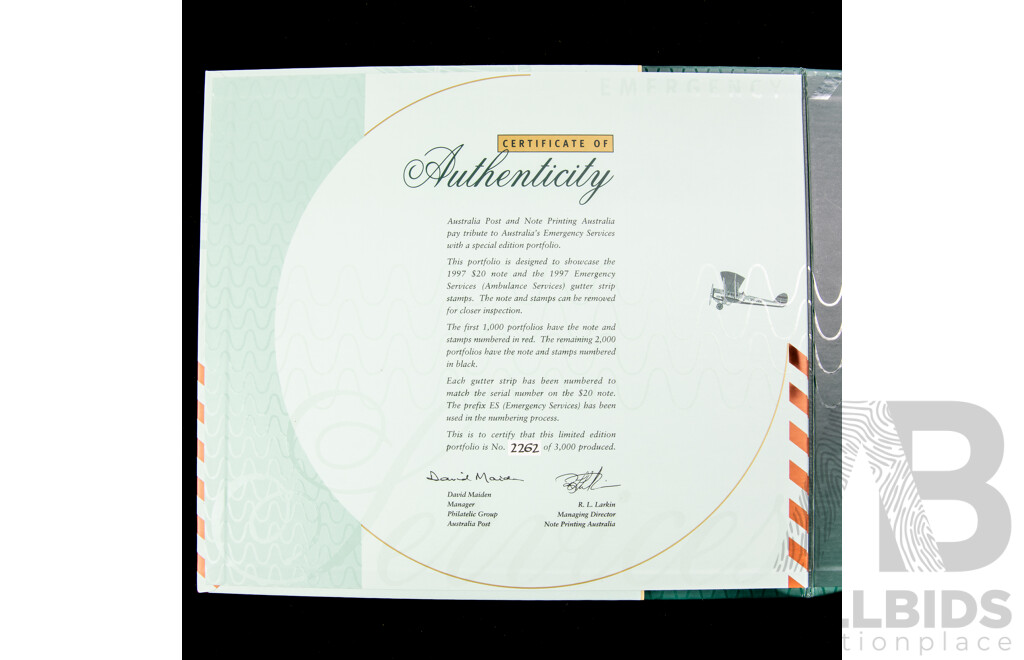 Australian NPA 1997 Emergency Services Twenty Dollar Note and Stamp Album