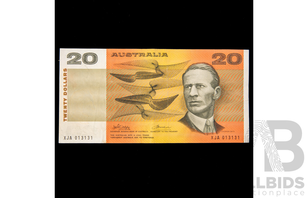 Australian 1974 Twenty Dollar Note Phillips/Wheeler R405 XJA 013131