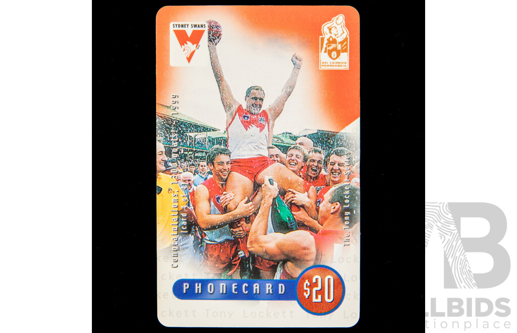 Australian 1999 Primus Twenty Dollar Phone Card, Tony Lockett Congradulations 1300 Goals