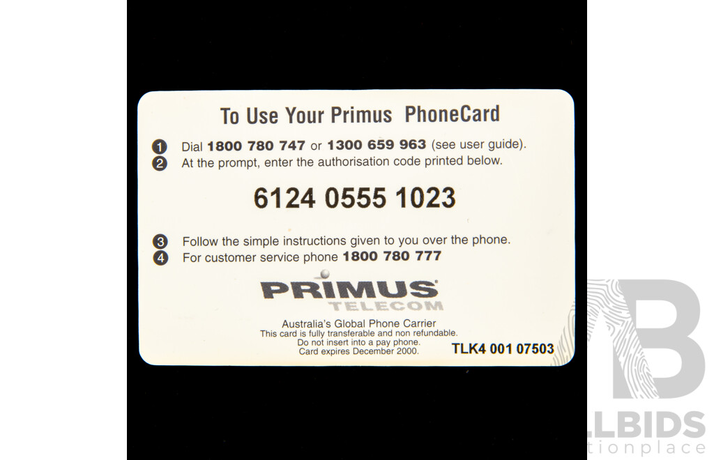 Australian 1999 Primus Twenty Dollar Phone Card, Tony Lockett Congradulations 1300 Goals
