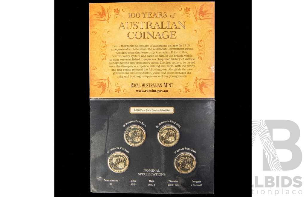 Two Australian RAM 2010 One Dollar, One Hundred Years of Australian Coinage Sets
