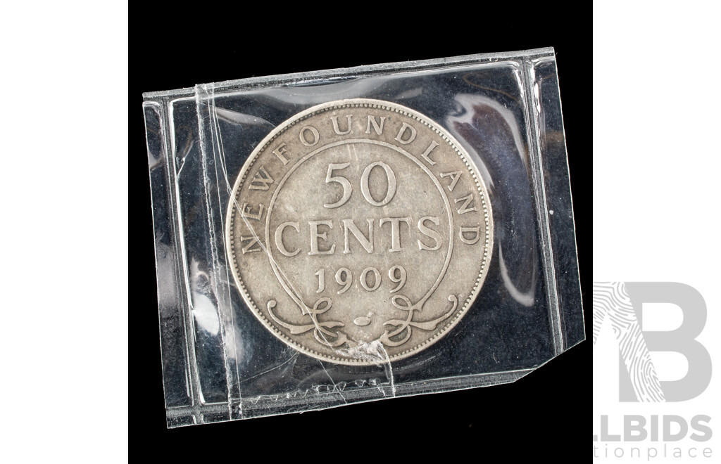 Newfoundland 1909 KEVII Silver Fifty Cent Coin .925