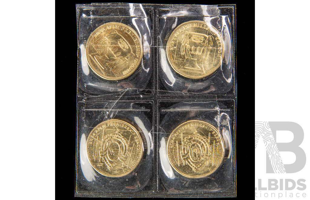 Four Australian 2023/2024 UNC One Dollar Coins, AFLW(2) and AFL(2) Premierships