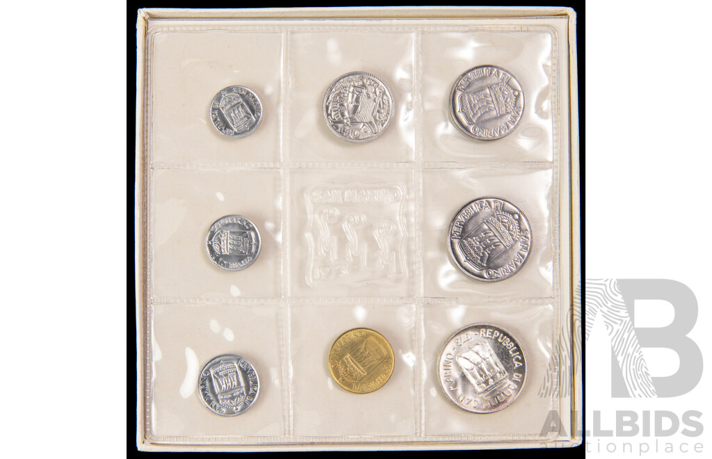 San Marino 1973 Eight UNC Coin Set