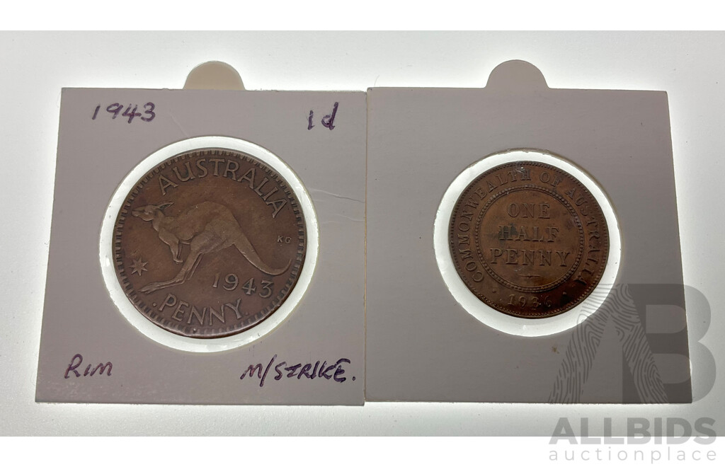 Australian 1943 KGVI Penny and 1936 KGV Half Penny
