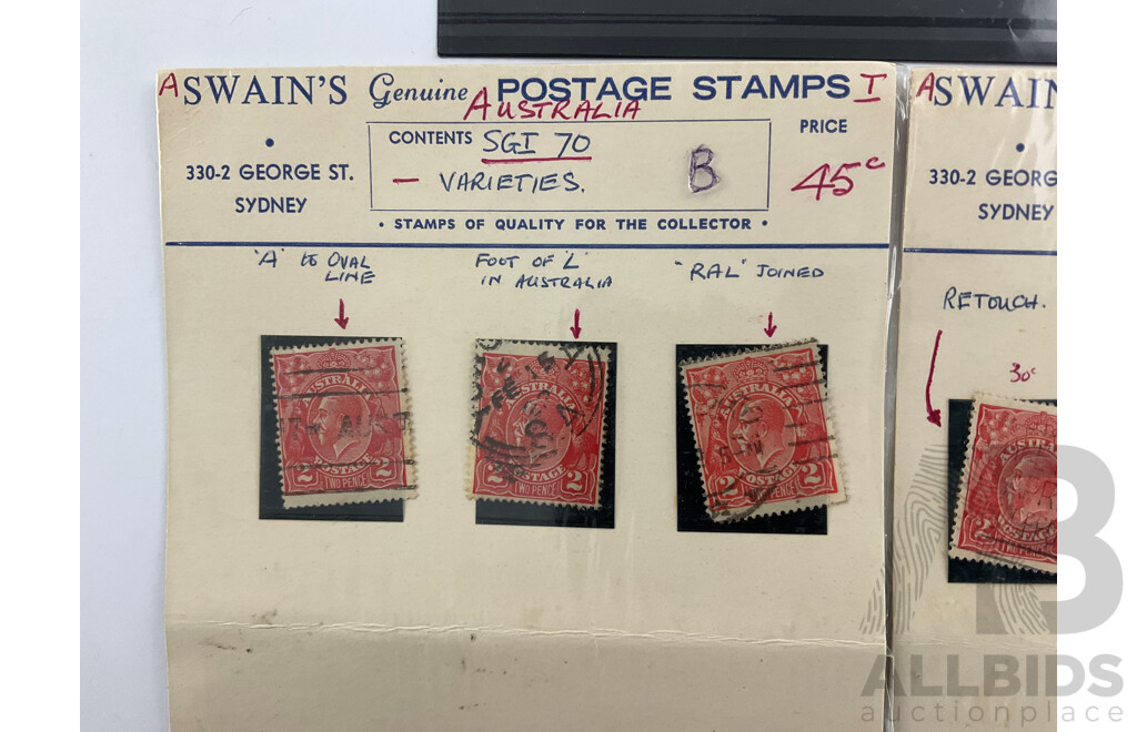Australian Swains KGV Heads Stamps with Great Britain 1910's Postage Due Stamps