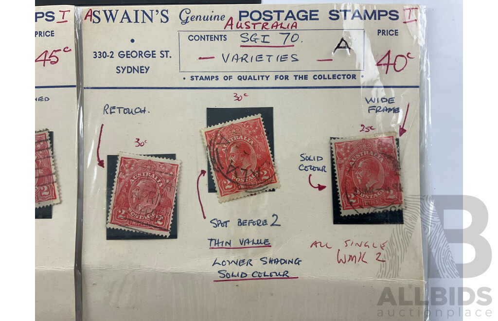 Australian Swains KGV Heads Stamps with Great Britain 1910's Postage Due Stamps