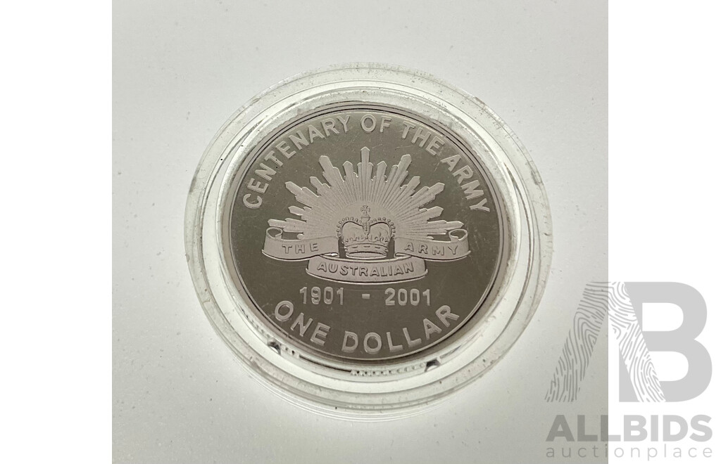 Australian 2001 Silver One Dollar Coin, 100th Anniversary of the Army .999