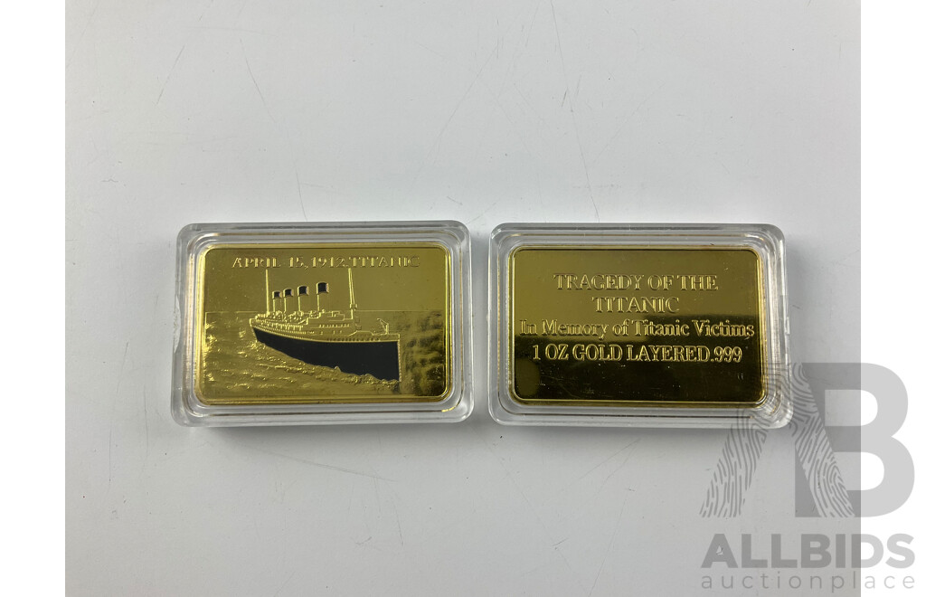 Titanic in Photographs and Titanic-The Tragedy That Shook the World Hard Cover Books with Two Gold Plated Titanic Ingots