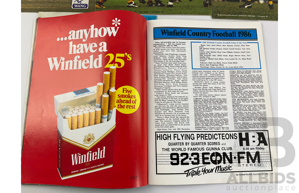 Five Vintage AFL Magazines Including 1986 Football Record and The Australian Footballer 1982/83
