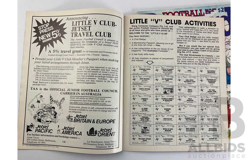 Five Vintage AFL Magazines Including 1986 Football Record and The Australian Footballer 1982/83