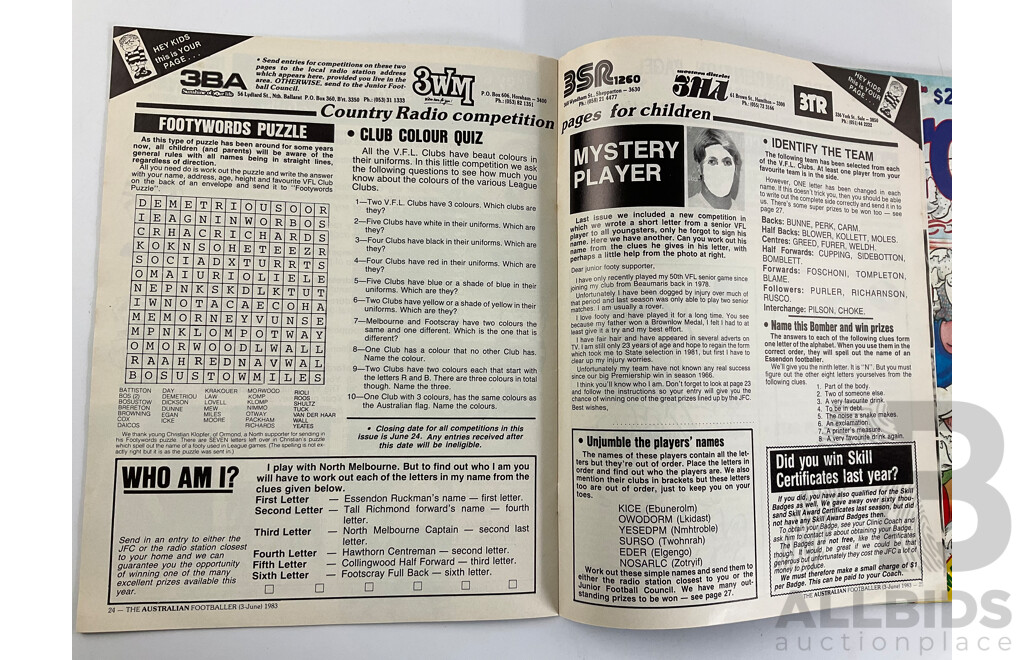 Five Vintage AFL Magazines Including 1986 Football Record and The Australian Footballer 1982/83
