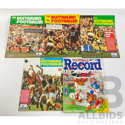 Five Vintage AFL Magazines Including 1986 Football Record and The Australian Footballer 1982/83