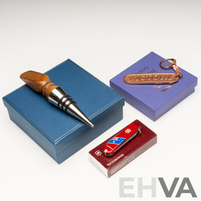 Victorinox Swiss Army Pocket Knife, Souvenier Oak Bottle Stopper & Copper Keyring - Materials Salvaged From HMS Victory