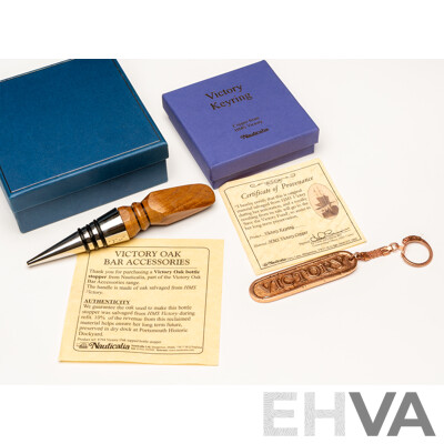 Victorinox Swiss Army Pocket Knife, Souvenier Oak Bottle Stopper & Copper Keyring - Materials Salvaged From HMS Victory