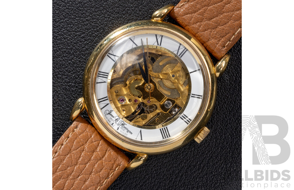 James C Huntington 17 Jewels Incabloc Swiss Made Skeleton Watch, Manual Winding with Movement