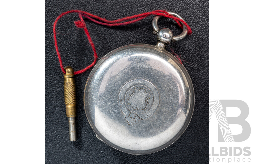 Antique Sterling Silver 48mm Open Face Hunter Pocket Watch, with Key, London 1910, 113.0 Grams