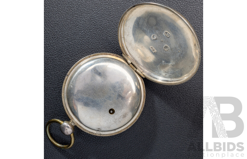 Antique Sterling Silver 48mm Open Face Hunter Pocket Watch, with Floral Motif to Face, London 1841, 109.68 Grams