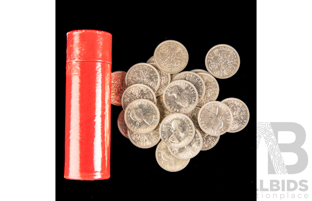 United Kingdom 1967 QE2 Sixpence Coins(23) with Coin Tube