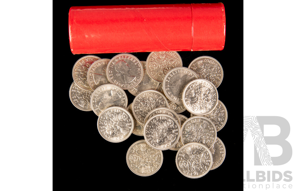 United Kingdom 1967 QE2 Sixpence Coins(23) with Coin Tube