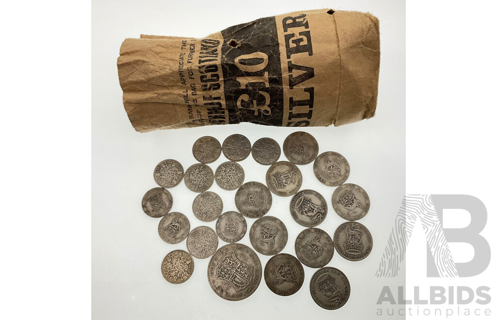 Collection of Great Britain KGV Silver Coins Including Half Crown, Shillings(11) Sixpence(12) .500