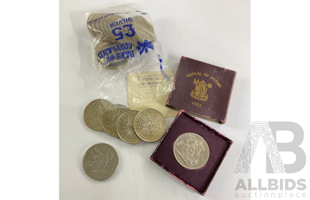 Twenty United Kingdom 1980 Crowns, 2004 Five Pound Coin, 1951 Festival of Britain Five Shillings