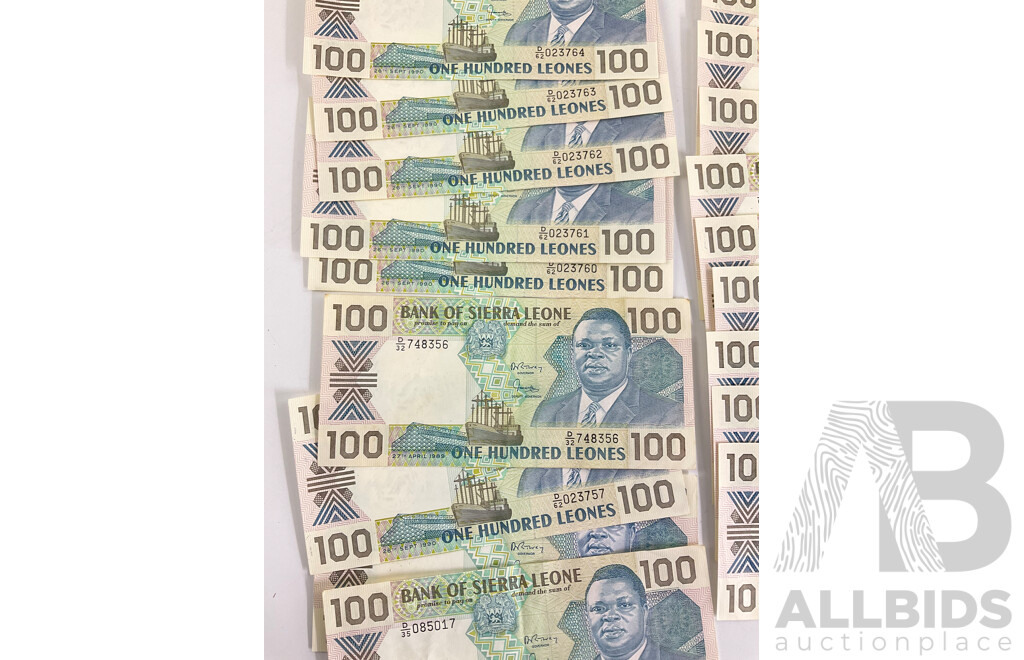 Eighteen Sierra Leone 1989/90 One Hundred Leone Notes, Consecutive Run of Nine and  Five