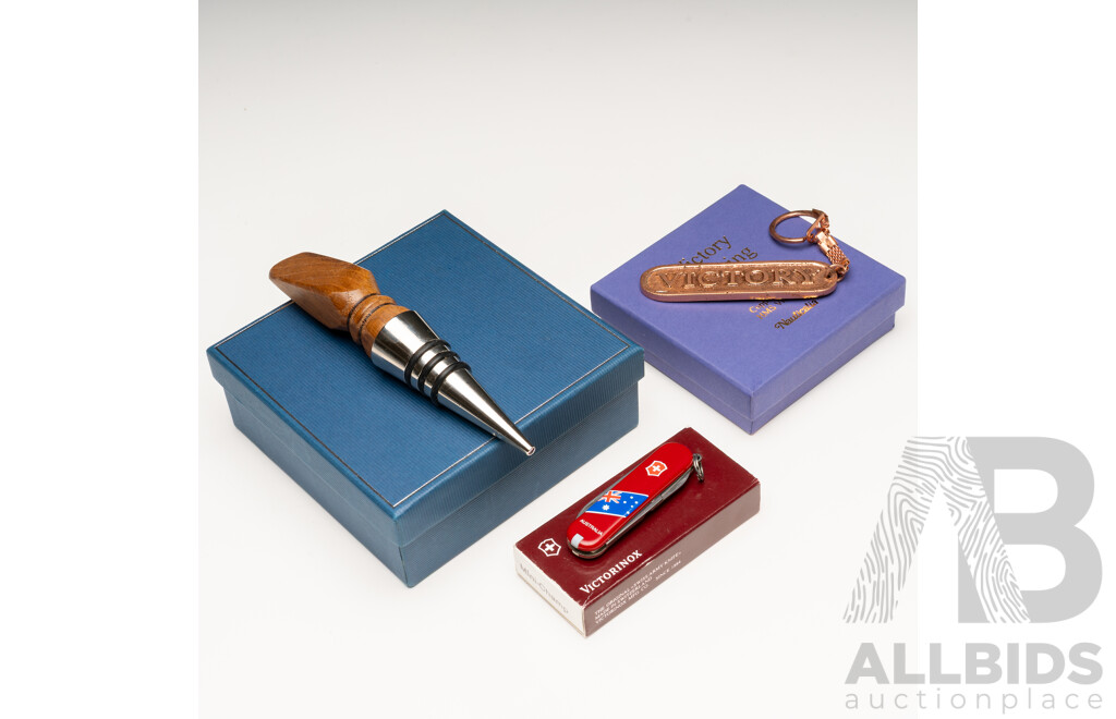 Victorinox Swiss Army Pocket Knife, Souvenier Oak Bottle Stopper & Copper Keyring - Materials Salvaged From HMS Victory