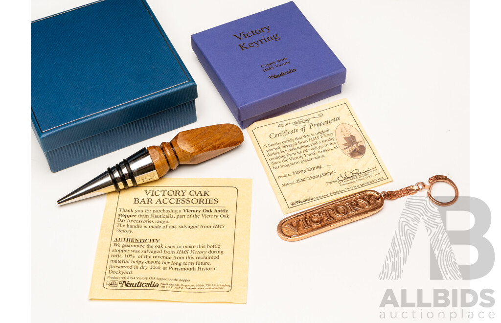 Victorinox Swiss Army Pocket Knife, Souvenier Oak Bottle Stopper & Copper Keyring - Materials Salvaged From HMS Victory